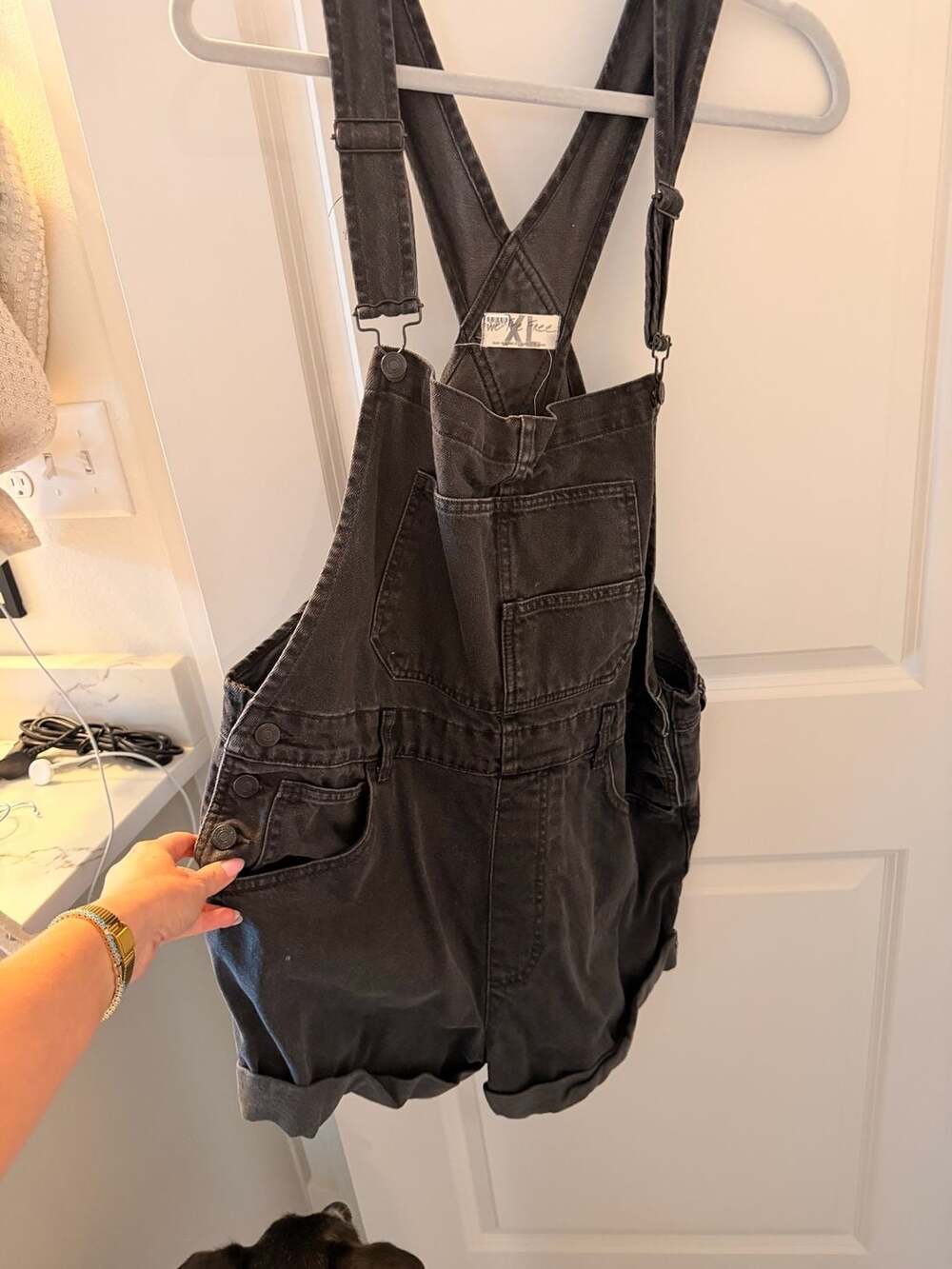 Free People We The Free Black Denim Shorts Overalls Size XL